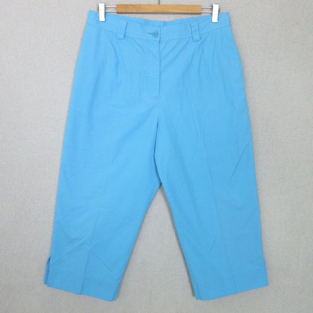 Pendleton Pants Womens Petite 14P Cotton Capri Cropped Wide Leg Casual Blue